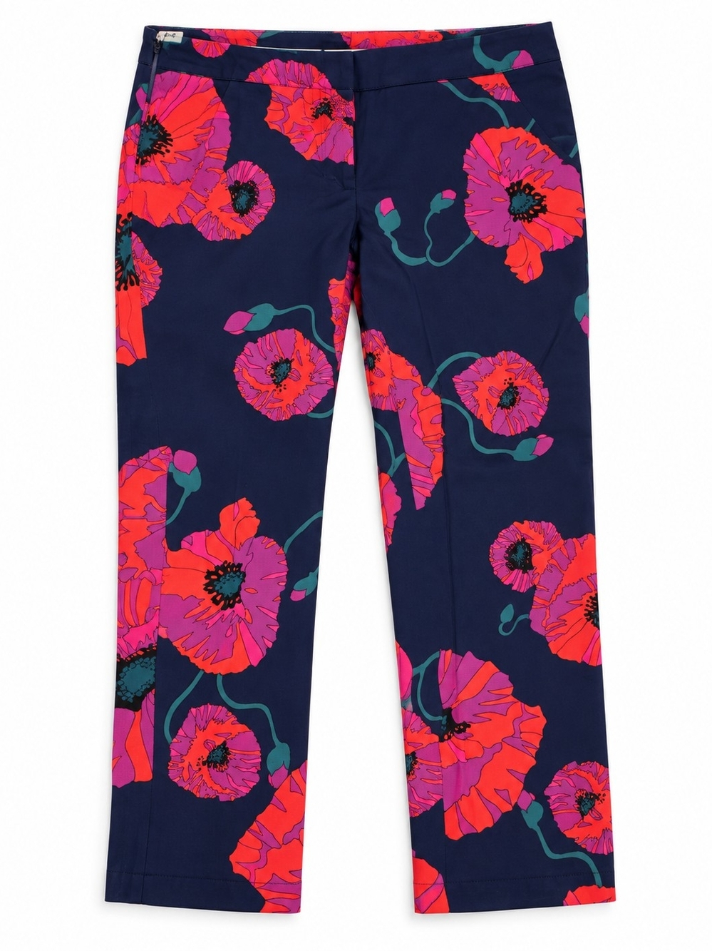 Trina Turk Blue Note Poppy Floral Crop Ankle Pants Navy Pink Size 0
